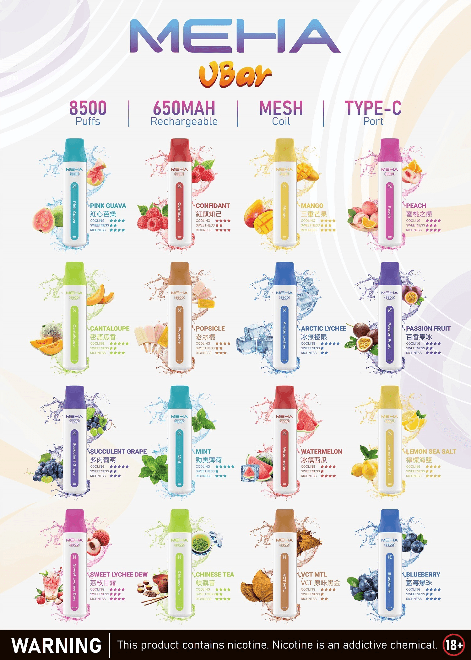 魅嗨MEHA VBar小白條 8500口拋棄式一次性電子煙:圖片 2